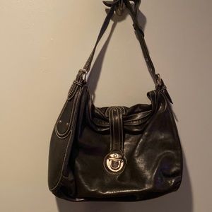 Marc Jacobs Black Leather Hobo Shoulder Bag.
